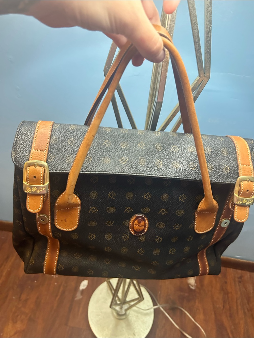 Vintage KENZIA by KU Italian Leather Monogram Handbag Satchel - Made in Italy